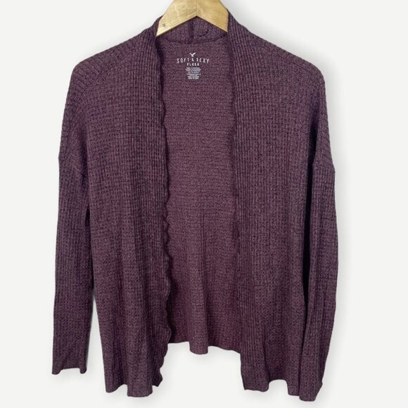 American Eagle Soft Sexy Plush Cardigan Mauve Purple Size XS Waffle Knit Sweater - Picture 2 of 9